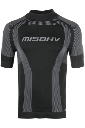 T-shirt performante a righe con stampa logo MisBHV | 231M503MUTED BLACK